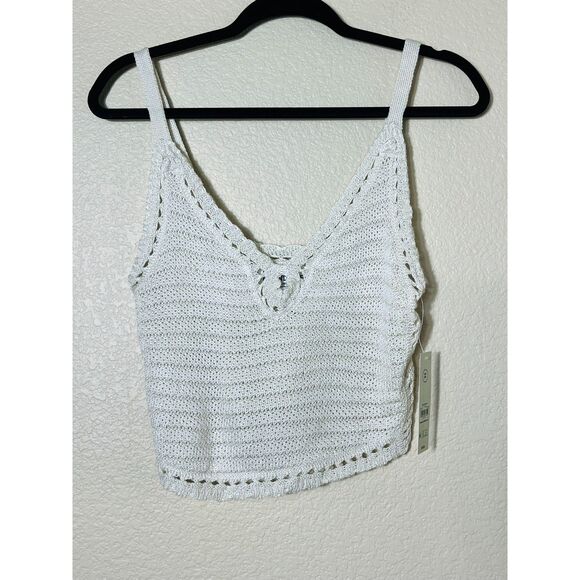 NWT Crochet Crop Top Knit 00 XXS Boho Chic Skater Sexy Ivory Festival Hippie - Picture 2 of 7